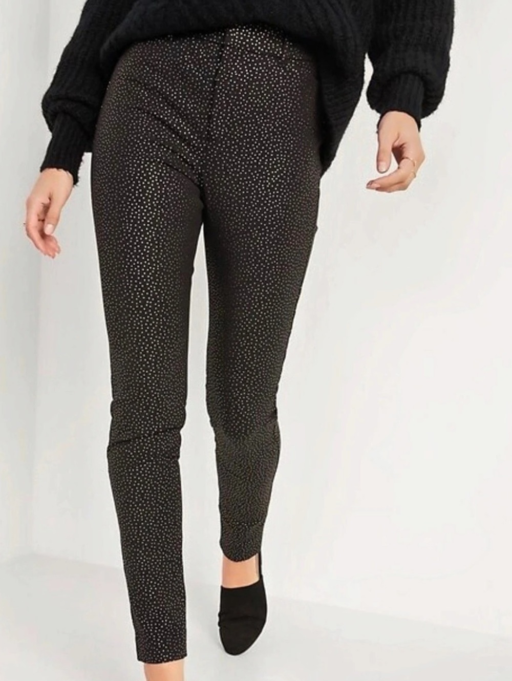Old Navy Pixie High Rise Secret Slim Pockets Gold Foil Polka Dot Pants Gold Foil